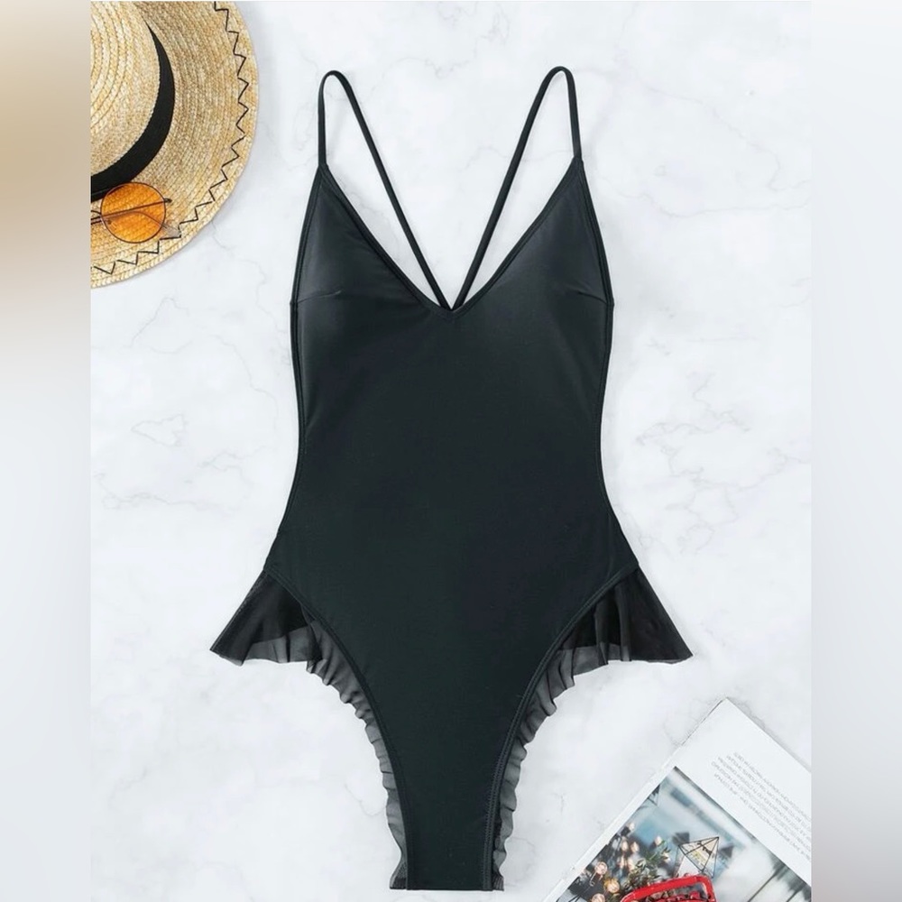 One piece BLACK bathing suit. Size Small. Brand new!!